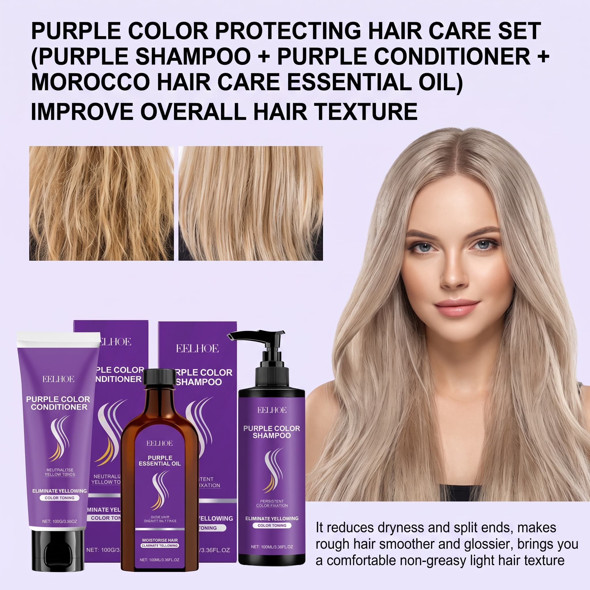 Hair Care Products - Mor Şampuan Seti, Saç Kremi, Saç